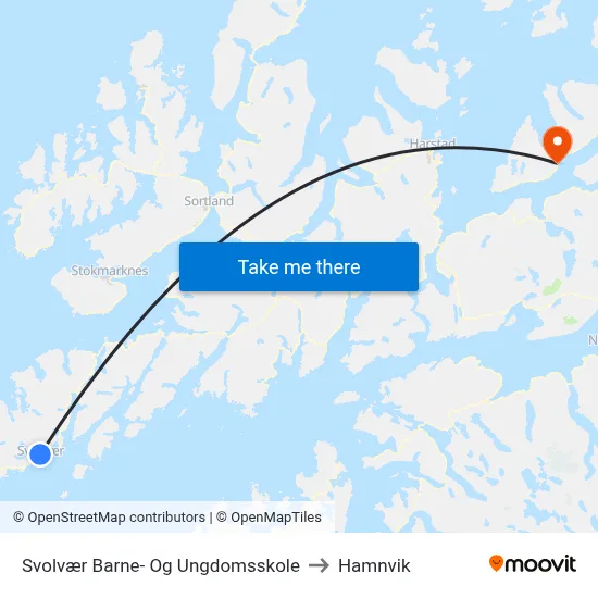 Svolvær Barne- Og Ungdomsskole to Hamnvik map