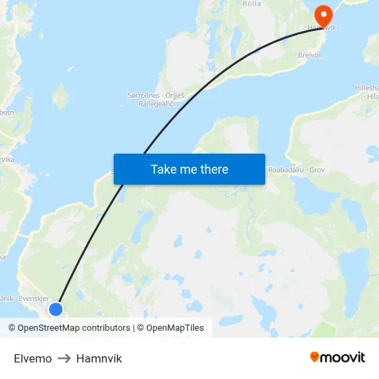 Elvemo to Hamnvik map