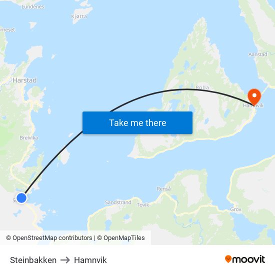 Steinbakken to Hamnvik map