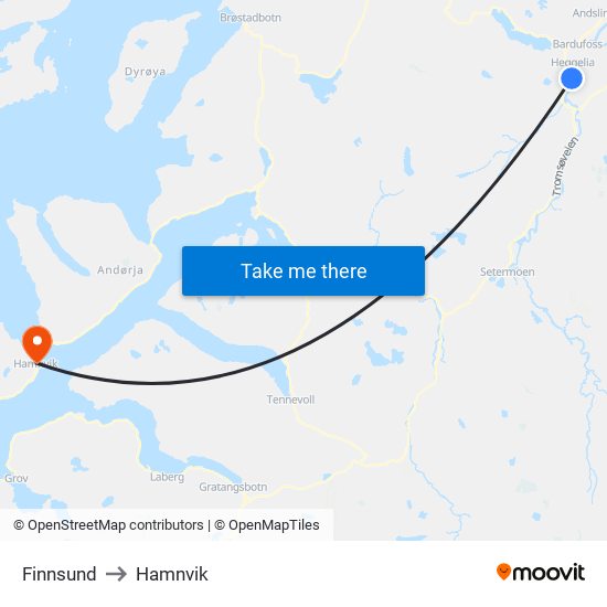 Finnsund to Hamnvik map