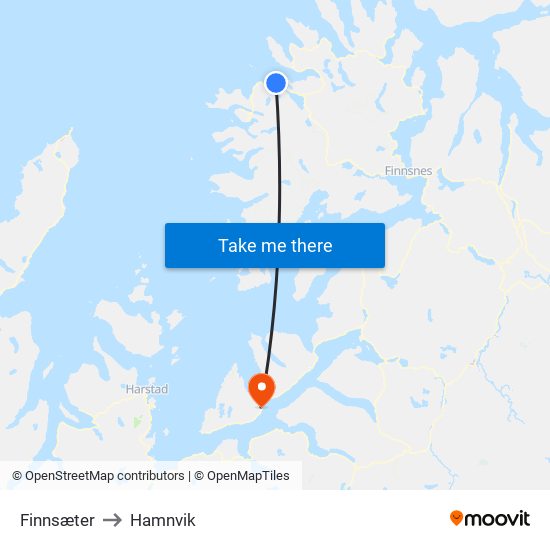 Finnsæter to Hamnvik map