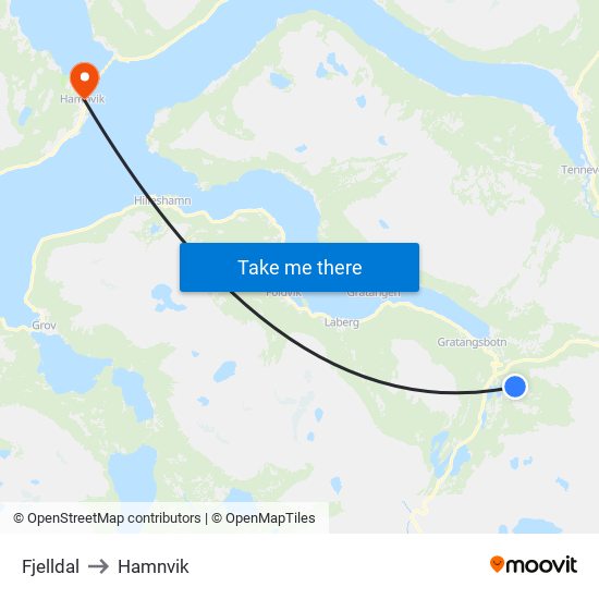 Fjelldal to Hamnvik map