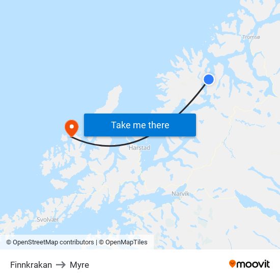 Finnkrakan to Myre map