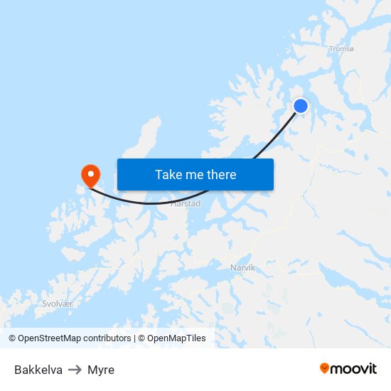 Bakkelva to Myre map