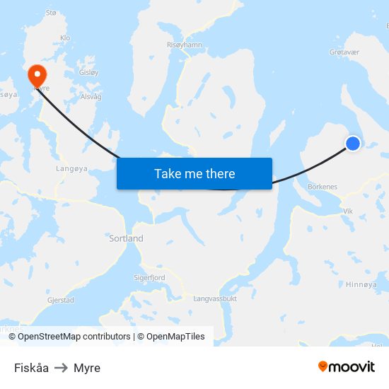 Fiskåa to Myre map