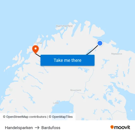 Handelsparken to Bardufoss map