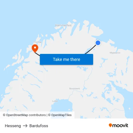 Hesseng to Bardufoss map