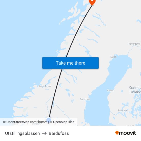 Utstillingsplassen to Bardufoss map