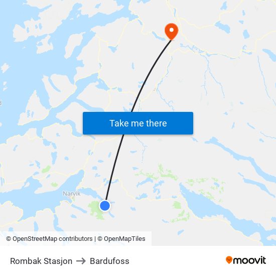 Rombak Stasjon to Bardufoss map