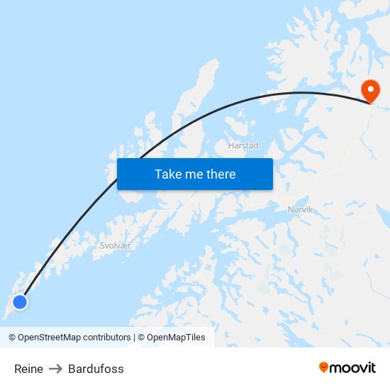 Reine to Bardufoss map