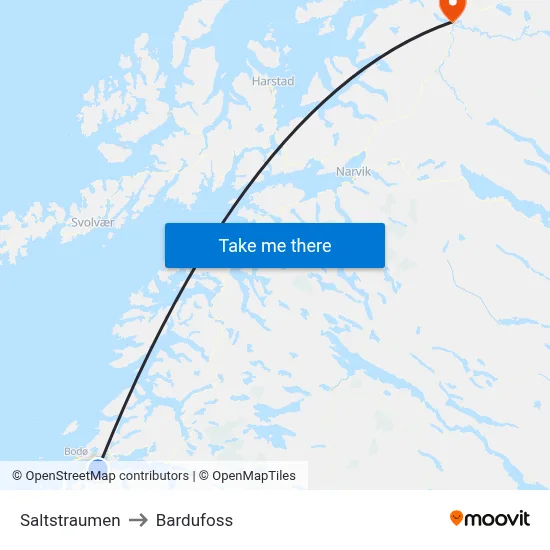 Saltstraumen to Bardufoss map