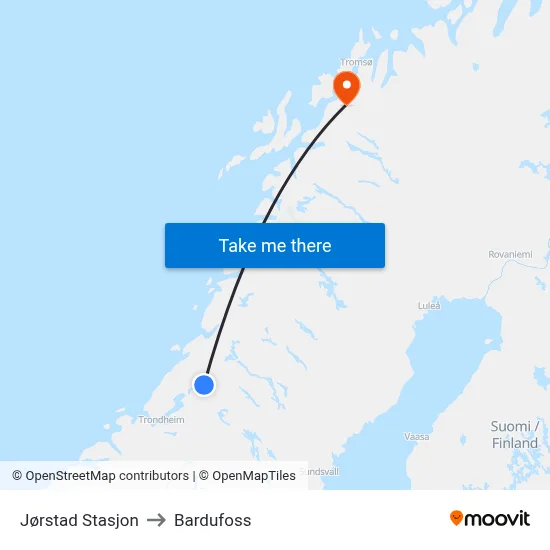 Jørstad Stasjon to Bardufoss map