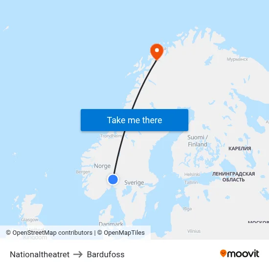 Nationaltheatret to Bardufoss map