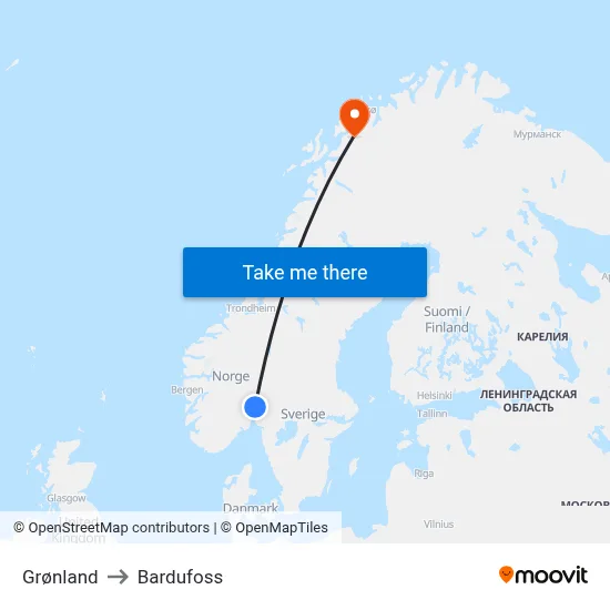 Grønland to Bardufoss map