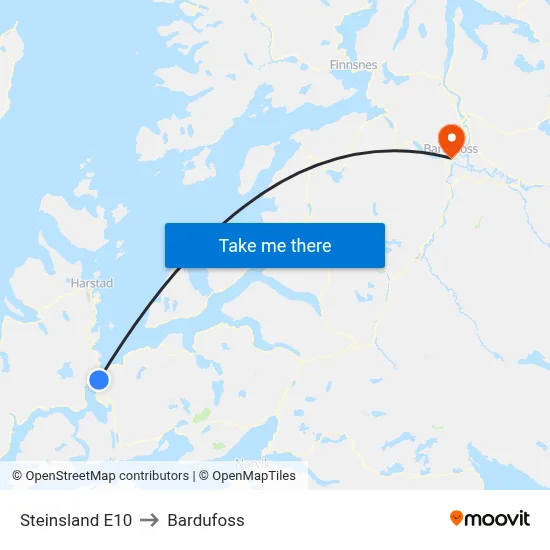 Steinsland E10 to Bardufoss map