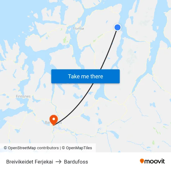 Breivikeidet Ferjekai to Bardufoss map