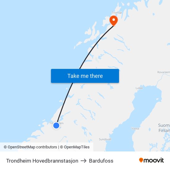 Trondheim Hovedbrannstasjon to Bardufoss map