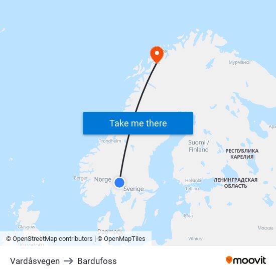 Vardåsvegen to Bardufoss map