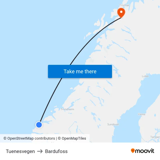 Tuenesvegen to Bardufoss map
