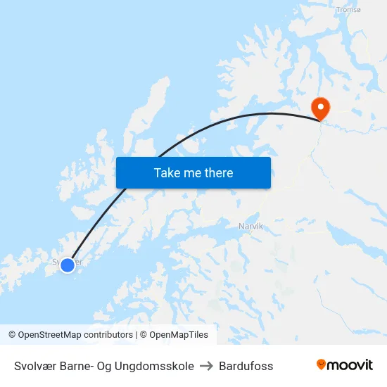 Svolvær Barne- Og Ungdomsskole to Bardufoss map