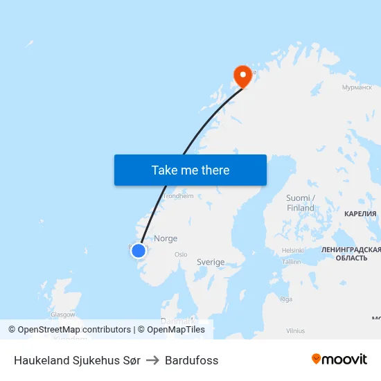 Haukeland Sjukehus Sør to Bardufoss map