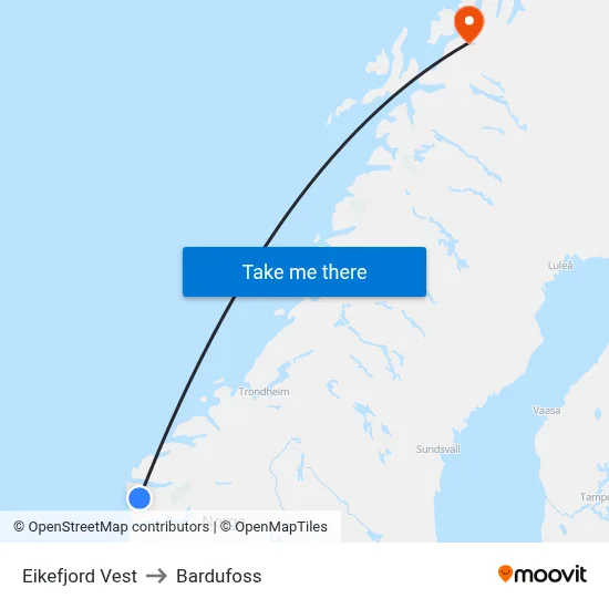 Eikefjord Vest to Bardufoss map
