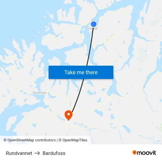 Rundvannet to Bardufoss map