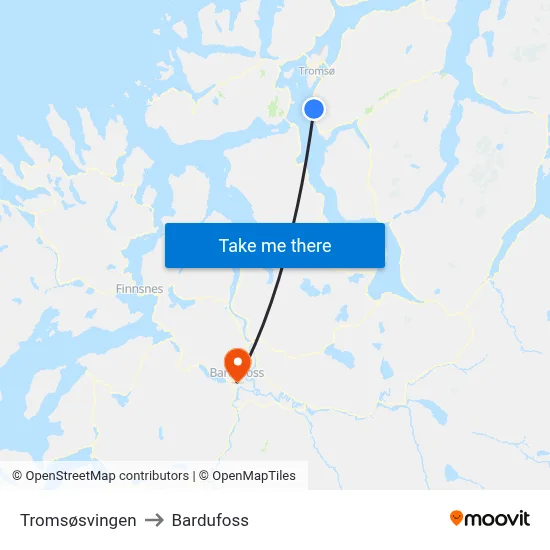 Tromsøsvingen to Bardufoss map