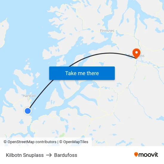 Kilbotn Snuplass to Bardufoss map