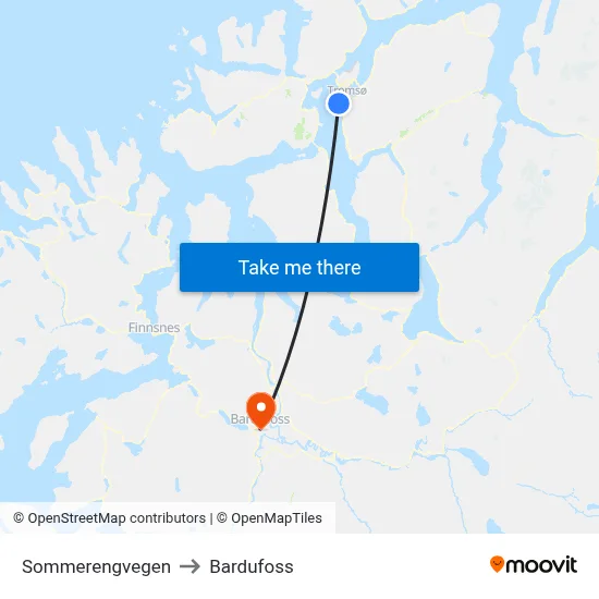Sommerengvegen to Bardufoss map