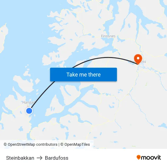 Steinbakkan to Bardufoss map
