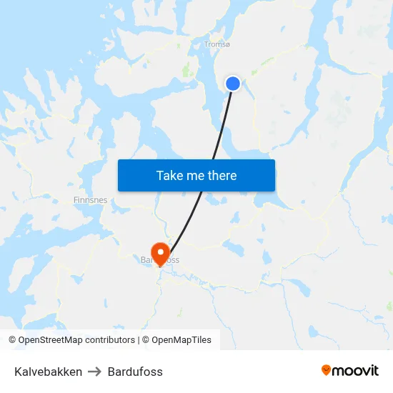 Kalvebakken to Bardufoss map