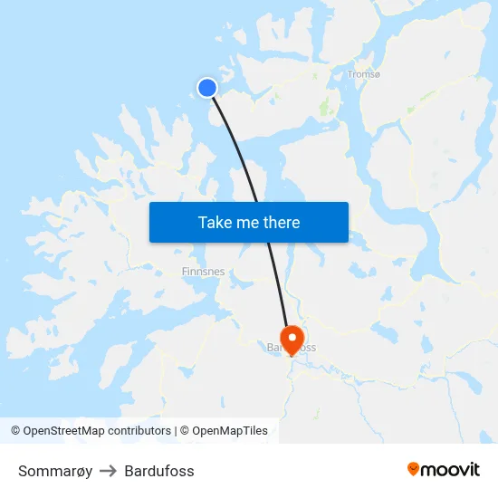 Sommarøy to Bardufoss map