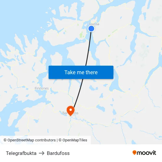 Telegrafbukta to Bardufoss map
