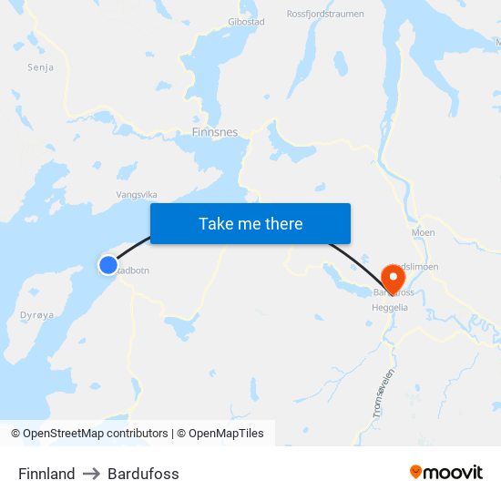 Finnland to Bardufoss map
