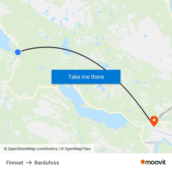 Finnset to Bardufoss map