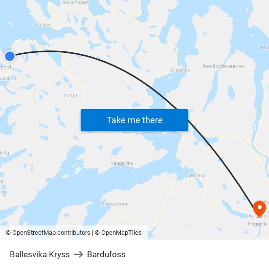 Ballesvika Kryss to Bardufoss map