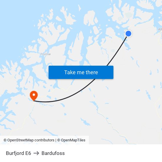 Burfjord E6 to Bardufoss map