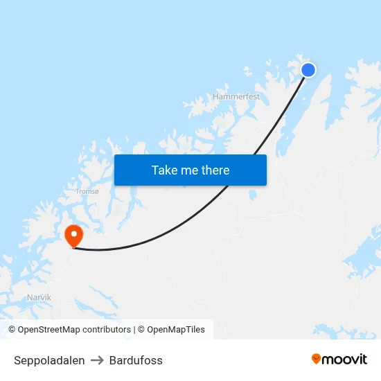 Seppoladalen to Bardufoss map