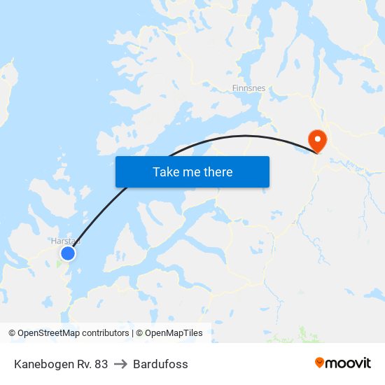 Kanebogen Rv. 83 to Bardufoss map