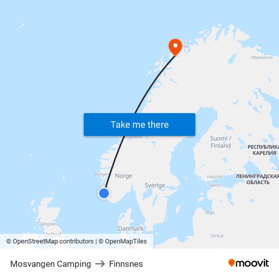 Mosvangen Camping to Finnsnes map