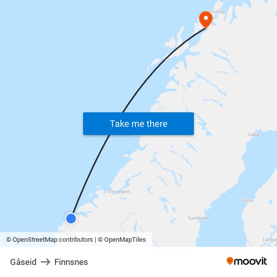 Gåseid to Finnsnes map