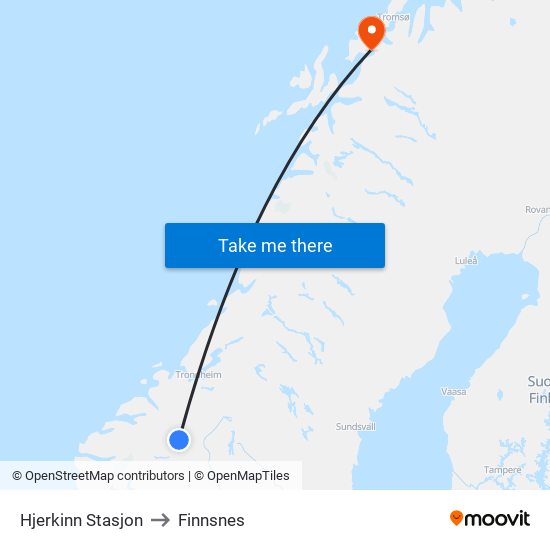 Hjerkinn Stasjon to Finnsnes map