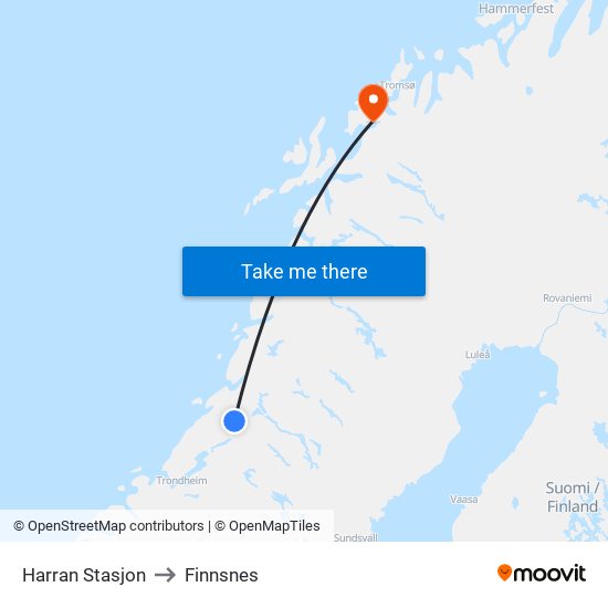 Harran Stasjon to Finnsnes map