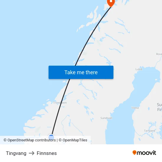 Tingvang to Finnsnes map
