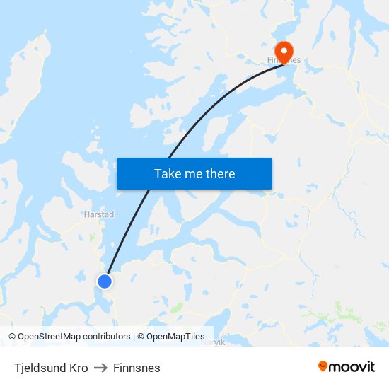 Tjeldsund Kro to Finnsnes map