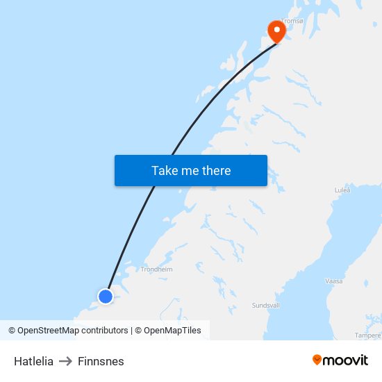 Hatlelia to Finnsnes map