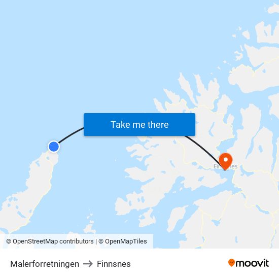 Malerforretningen to Finnsnes map