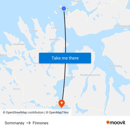 Sommarøy to Finnsnes map