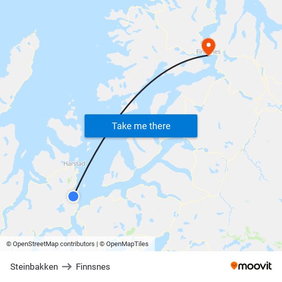 Steinbakken to Finnsnes map